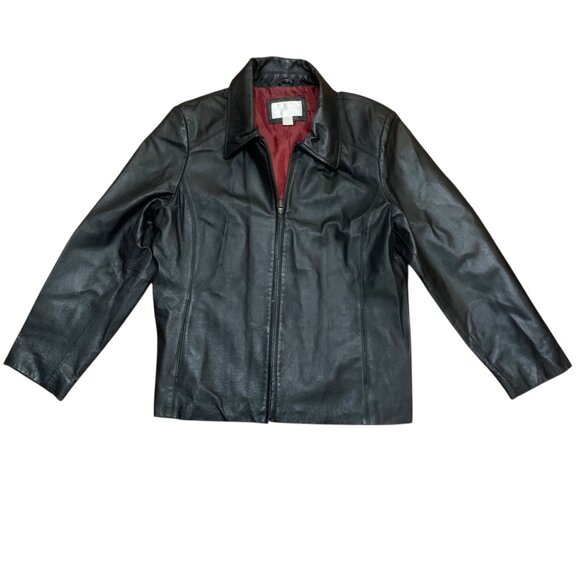 Worthington Women's Black Leather Jacket XL Red Lining Y2K Gothic - Picture 1 of 10